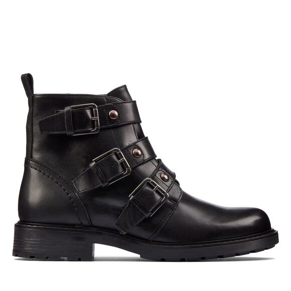 NEW CLARKS ORINOCO2 WOMEN'S BLACK LEATHER STUD BOOTS 9 - Picture 2 of 13